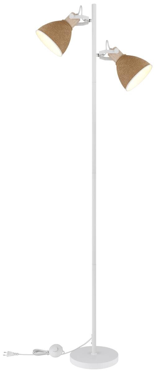 GLOBO Stehlampe braun weiß Metall Holz B/H/L: ca. 25x158,5x32,5 cm E14 2 Brennstellen
