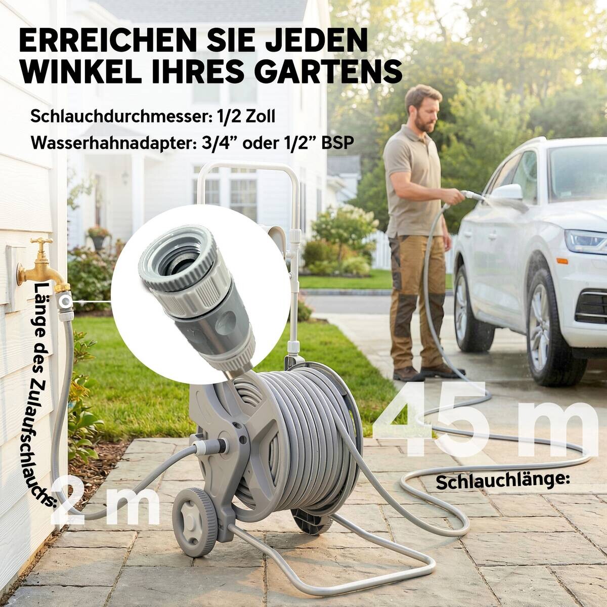 Outsunny Schlauchwagen grau B/H/T/L: ca. 44x78x44x45 cm