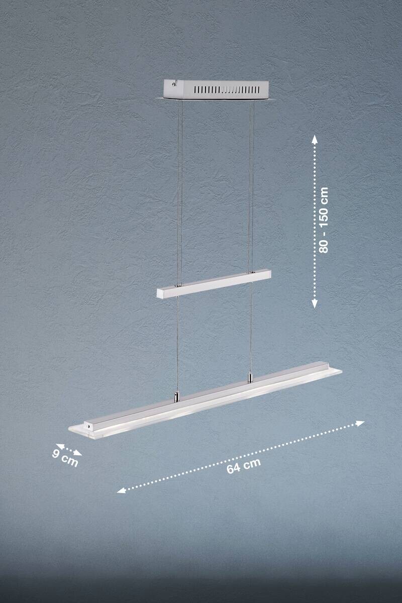 Fischer & Honsel LED-Pendelleuchte 67672 nickel matt Chrom Glas Metall B/H/T: ca. 64x150x9 cm 1 Brennstellen
