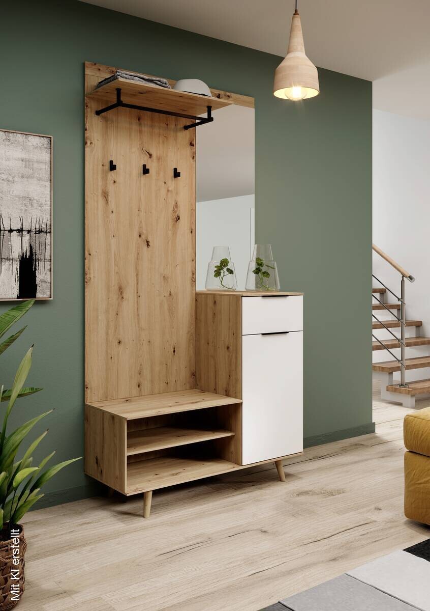 Garderobe NORDIC Eiche Artisan Nachbildung weiß matt B/H/T: ca. 100x200x40 cm