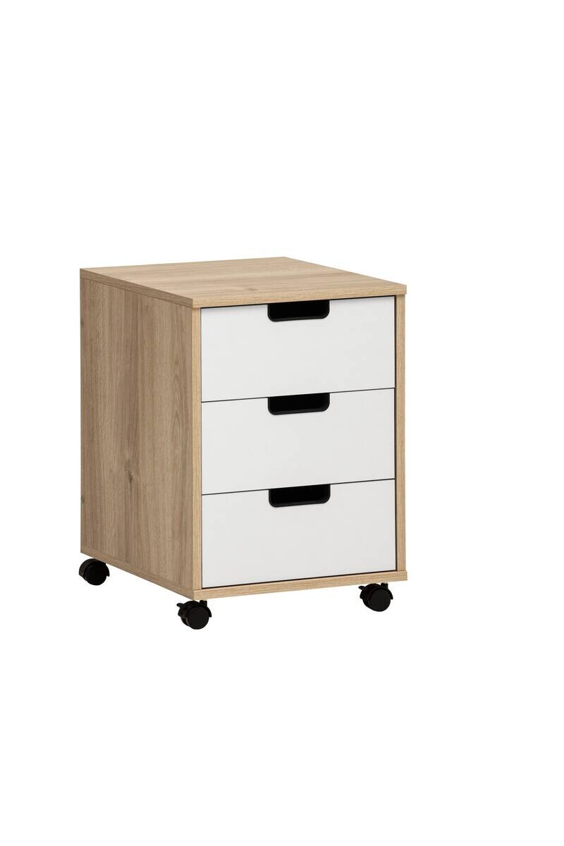 Rollcontainer Emmik weiß matt Eiche Eiche weiß Nachbildung B/H/T: ca. 40,1x57x50 cm