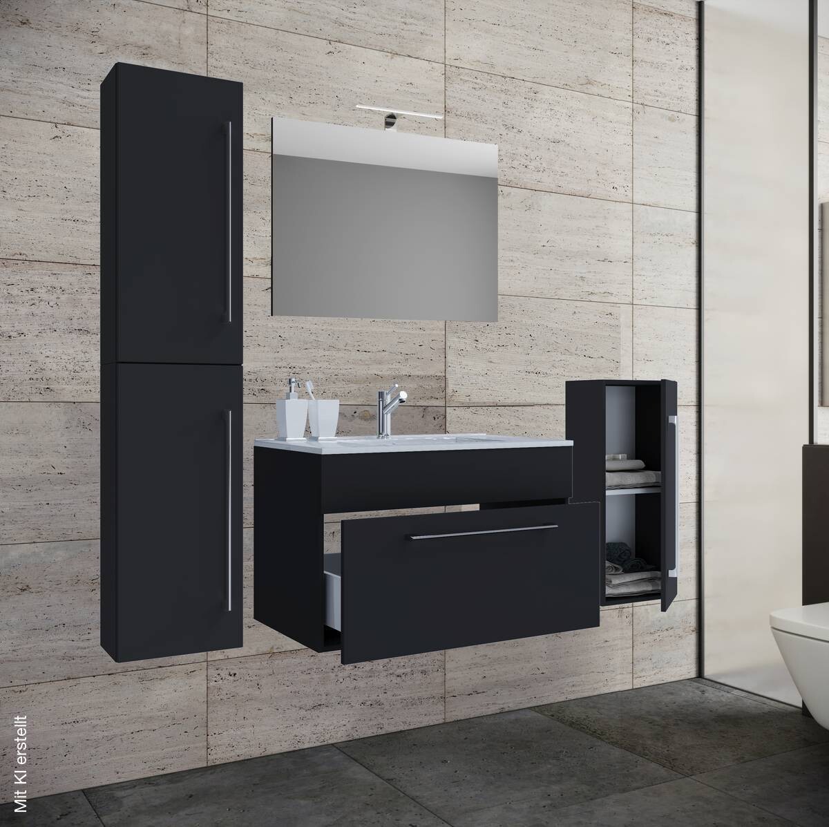 Waschplatz 5tlg-Badinos schwarz B/H/T: ca. 80x50x46 cm