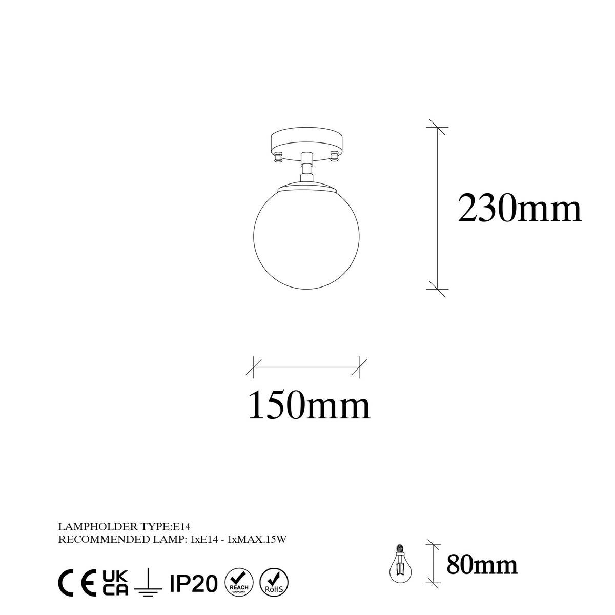 Opviq Deckenleuchte Atmaca-10220 Glas Metall B/H/T/L/D: ca. 15x23x15x15x15 cm E14 1 Brennstellen