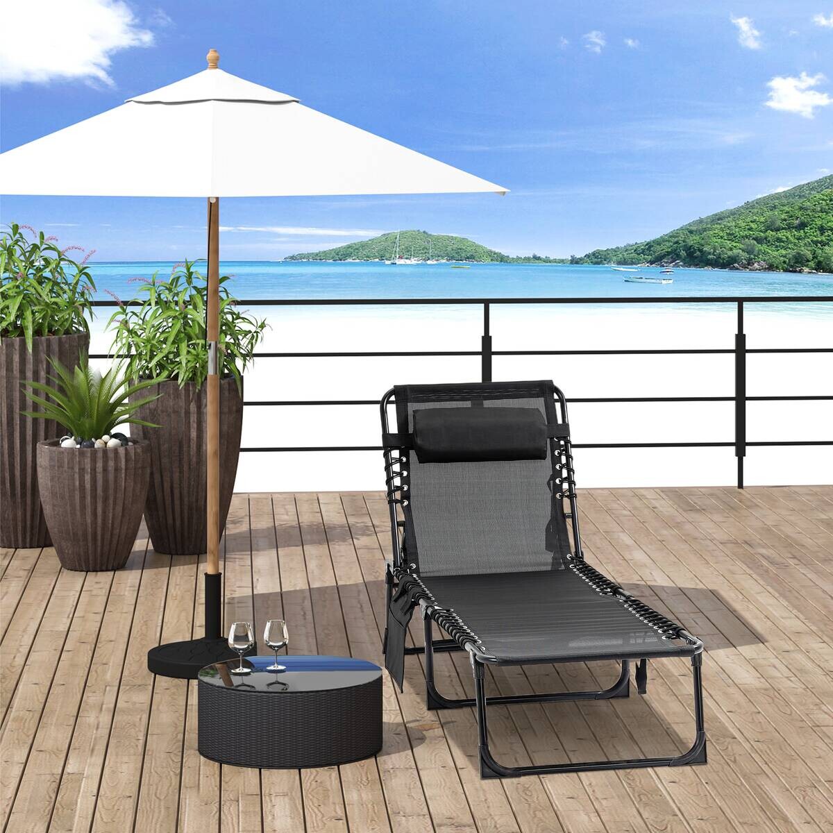 Outsunny Sonnenliege schwarz Netzstoff B/H/L: ca. 58x30x185 cm