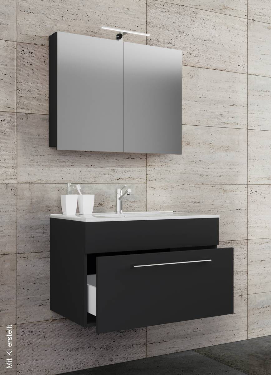 Waschplatz 3tlg-Badinos schwarz B/H/T: ca. 80x50x46 cm