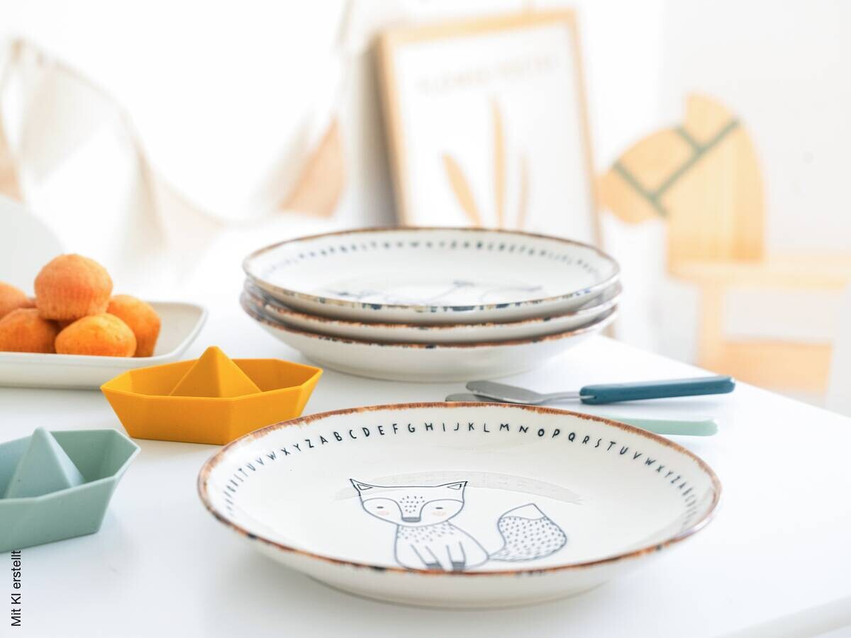 CreaTable Tellerset Freunde des Waldes braun Steinzeug D: ca. 21 cm