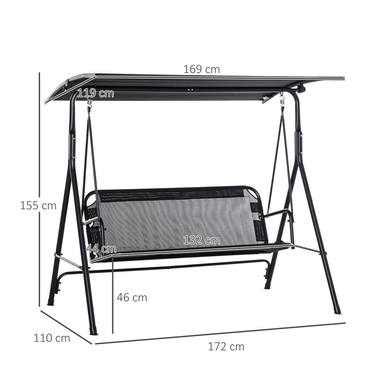 Outsunny Hollywoodschaukel schwarz Metall B/H/L: ca. 110x155x172 cm