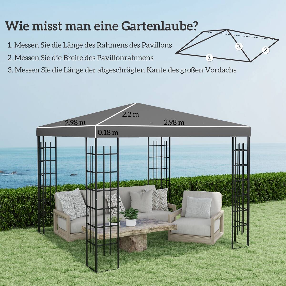 Outsunny Pavillondach dunkelgrau Metall B/H/L: ca. 298x1x298 cm