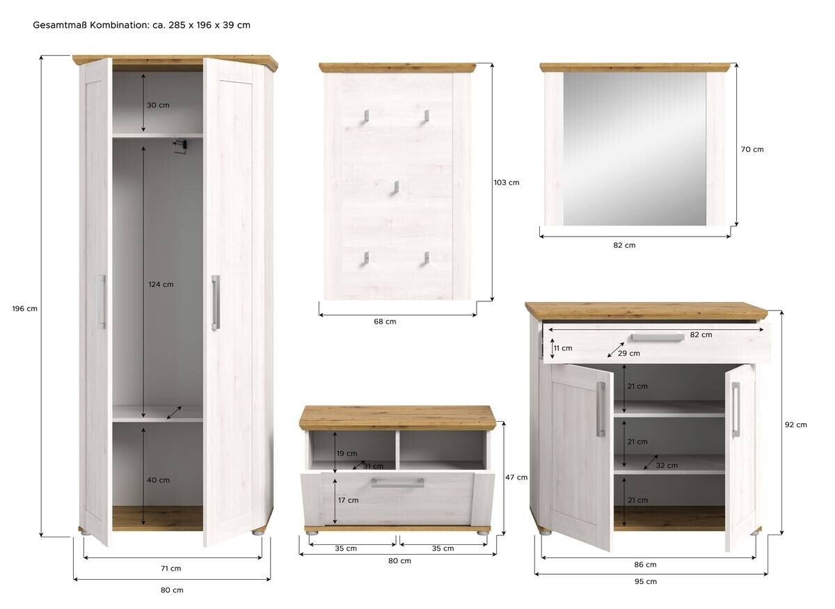 Garderobe Verona Sibiu Lärche Nachbildung Eiche Artisan Nachbildung B/H/T: ca. 285x196x39 cm