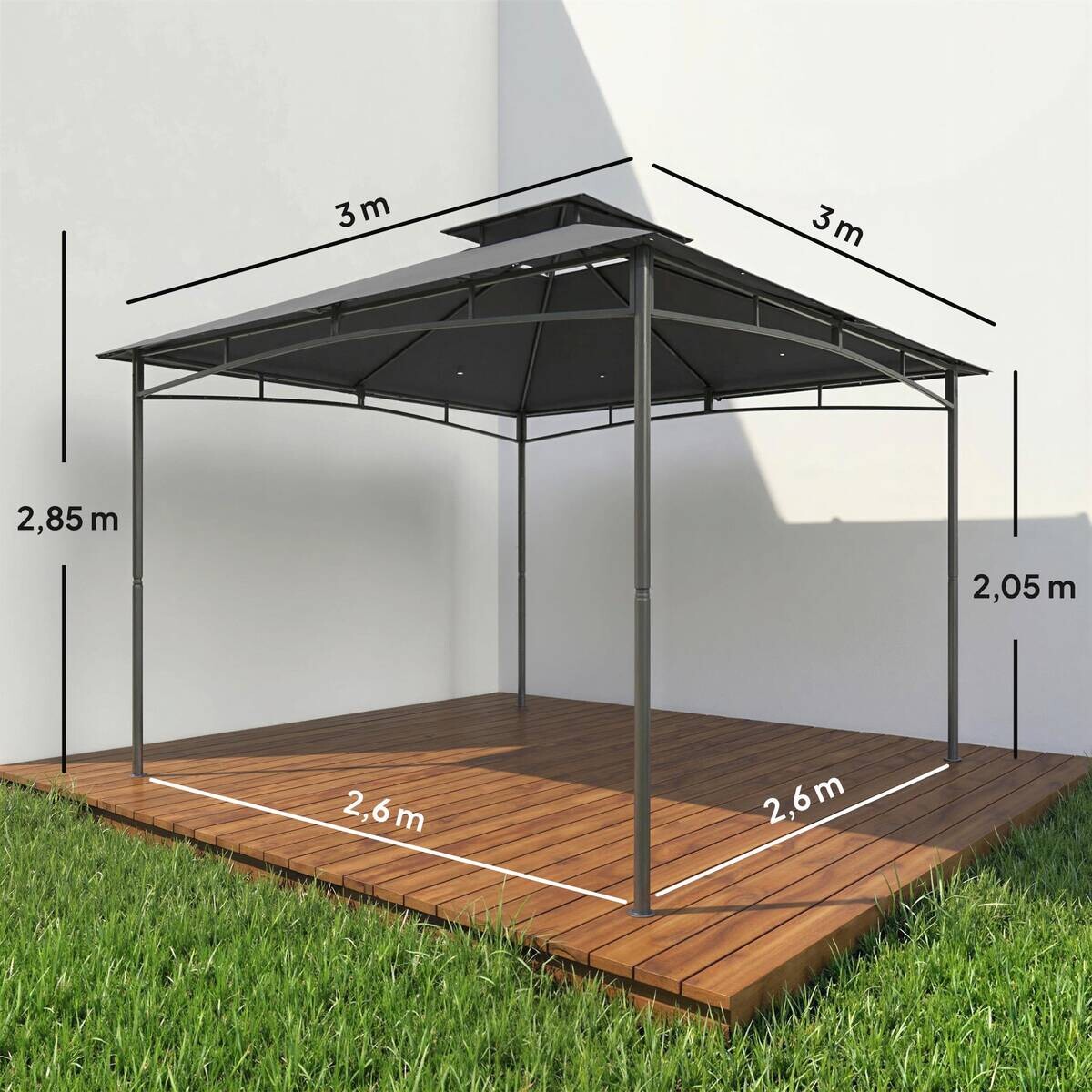 Outsunny Pavillon dunkelgrau Metall B/H/L: ca. 300x285x300 cm