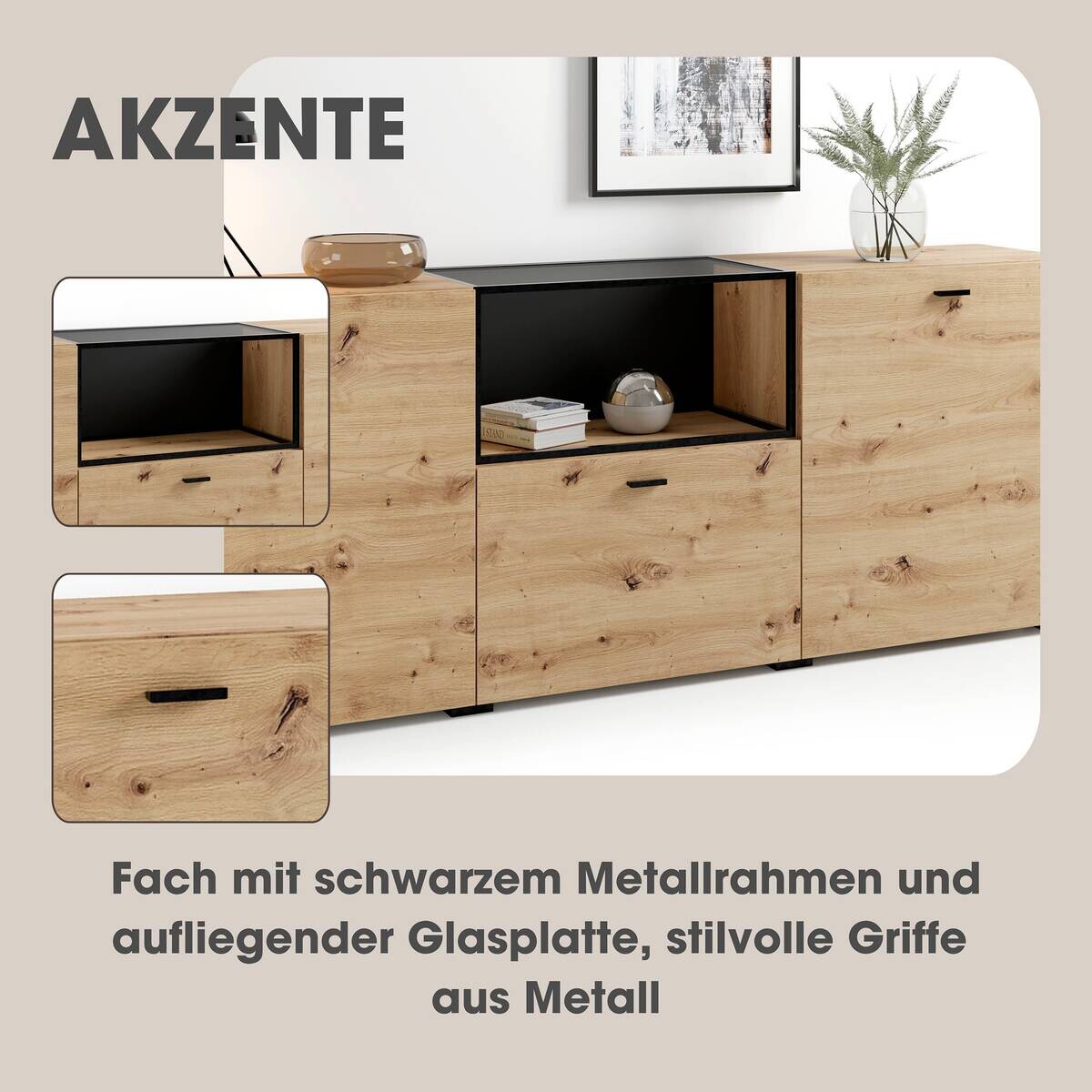 Sideboard FRAME Eiche schwarz B/H/T: ca. 200x75,5x37,5 cm