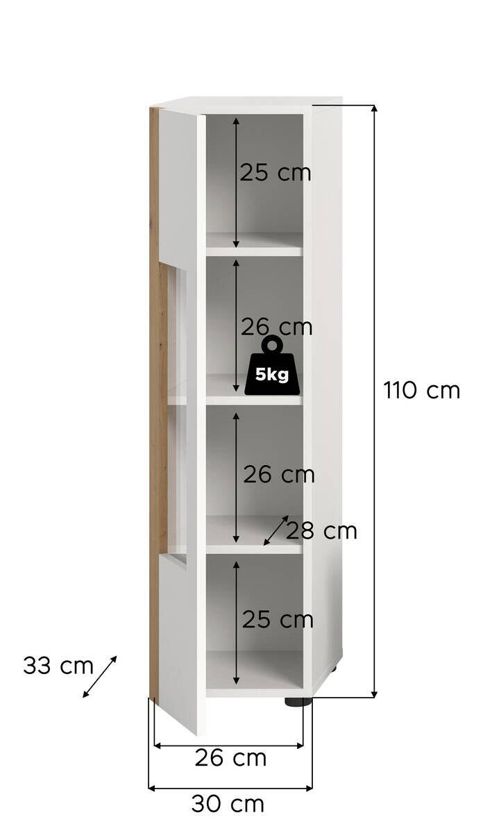 Vitrinenschrank RUDA Artisan Oak Nachbildung weiß B/H/T: ca. 30x112x33 cm