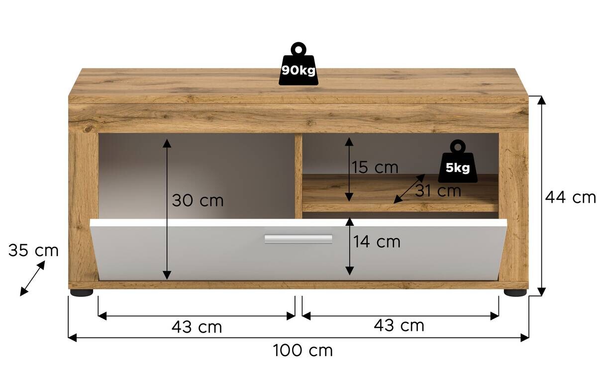 Sitzbank JAM Eiche Wotan Nachbildung weiß B/H/T: ca. 100x44x35 cm