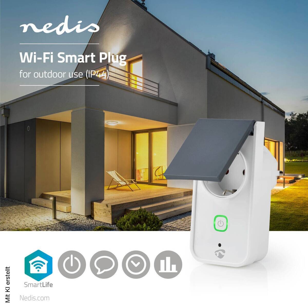 Nedis Smart-Stecker weiß grau Kunststoff B/H/L: ca. 6x11,5x9 cm