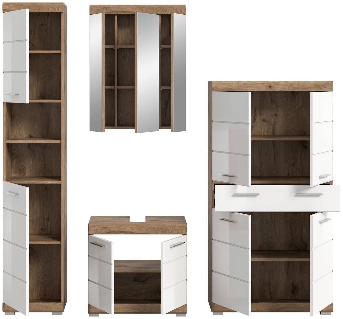 Hochschrank Wave Oak Nachbildung weiß Hochglanz B/H/T: ca. 37x191x31 cm