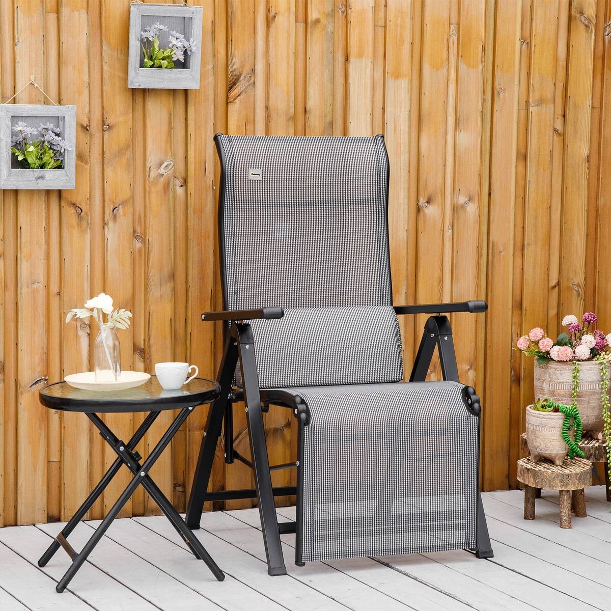 Outsunny Sonnenliege grau Mesh B/H/L: ca. 65x111x70 cm