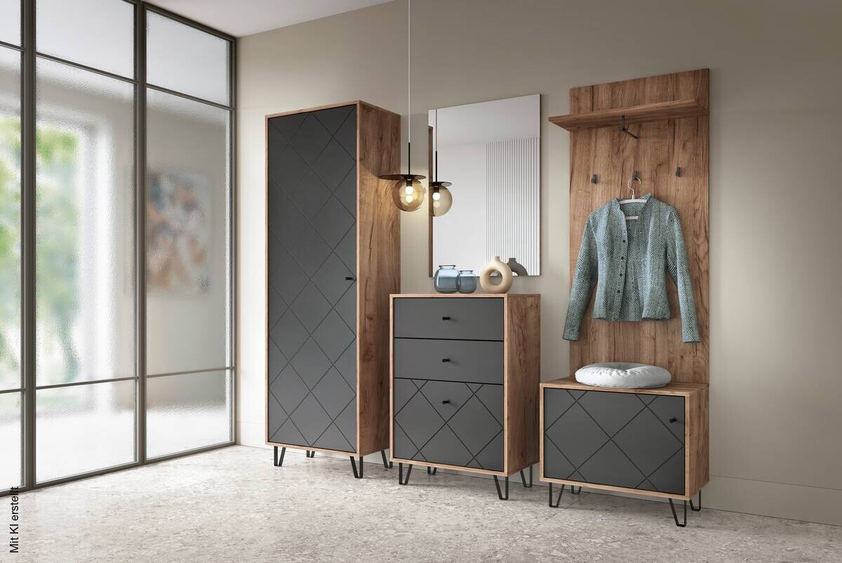 Kommode BILBAO Eiche Tabak Nachbildung anthrazit B/H/T: ca. 63,4x95,5x40 cm