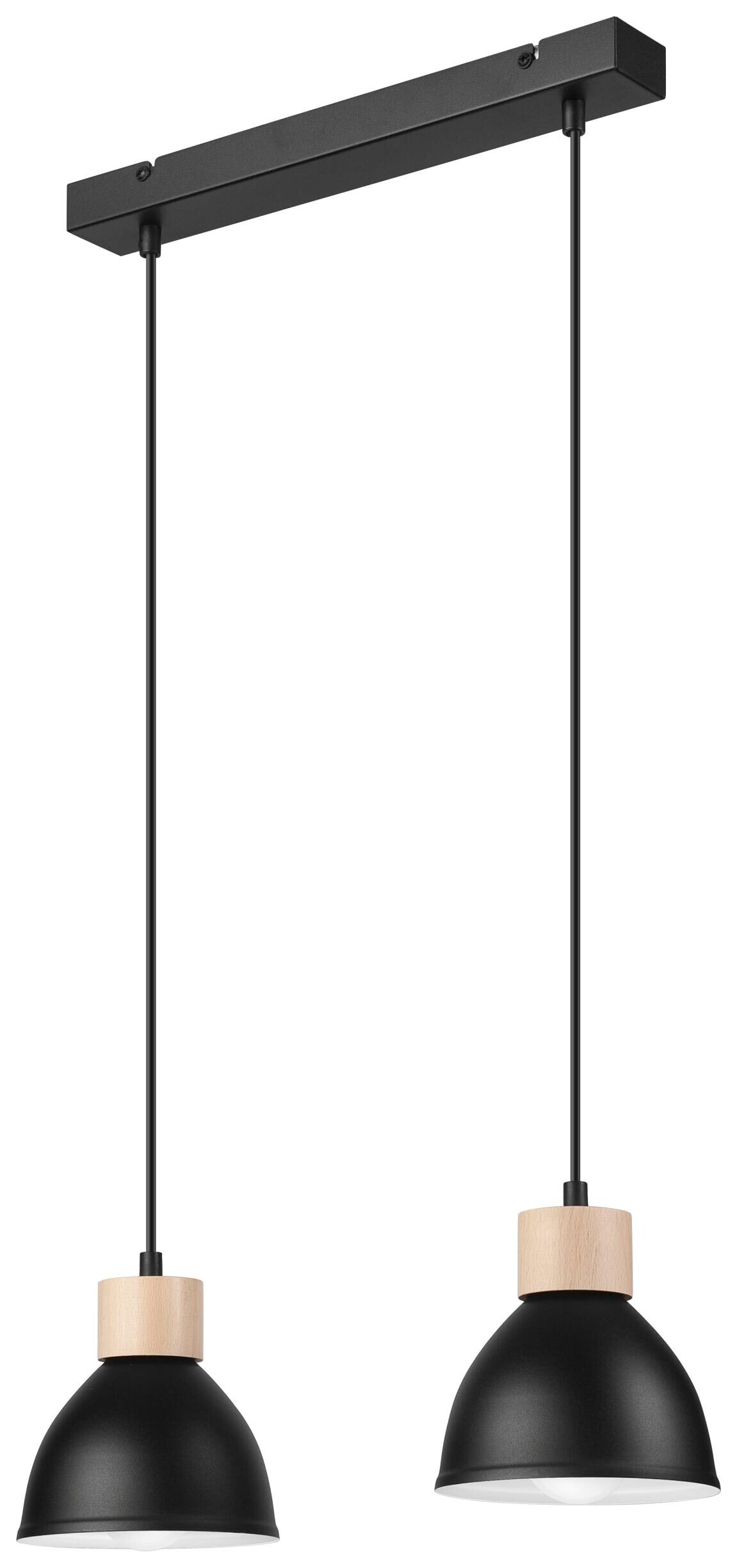 Lamkur Pendelleuchte schwarz Stahl Holz B/H/L: ca. 13x82x48 cm E27 2 Brennstellen