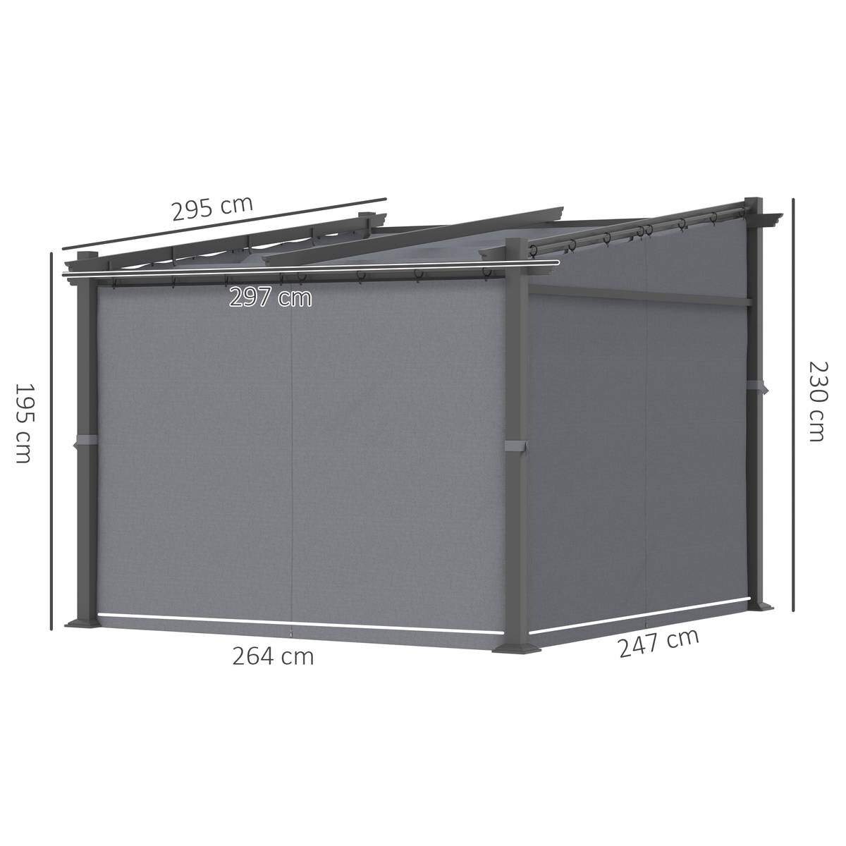 Outsunny Pergola mit Sonnendach grau Polyester B/H/L: ca. 295x230x297 cm