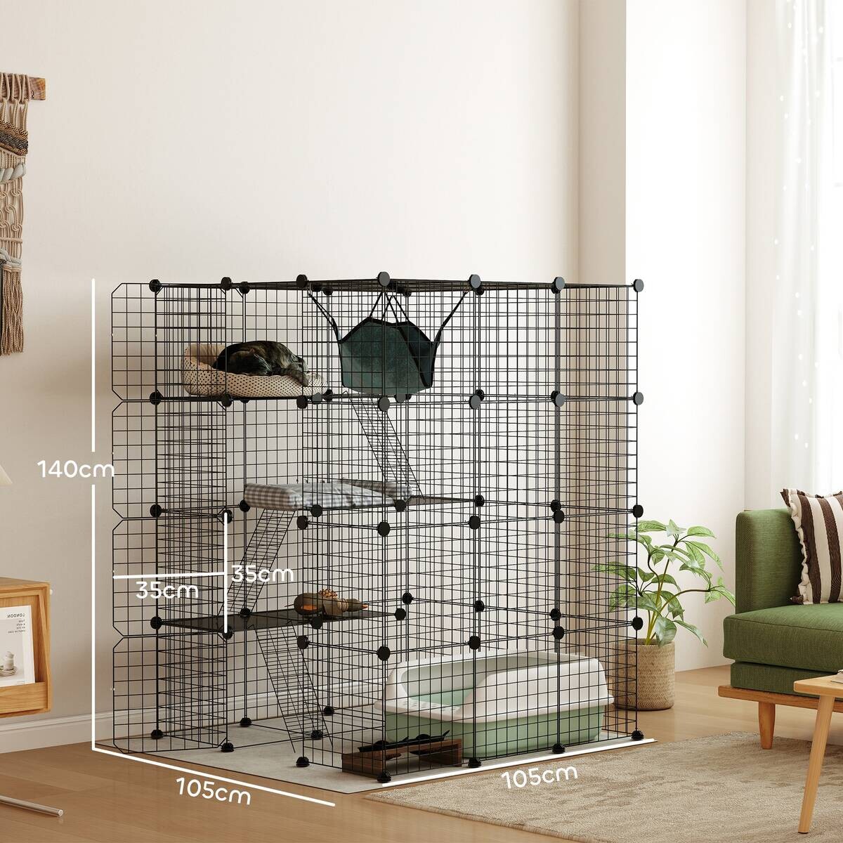 PawHut Katzenkäfig schwarz Polypropylen B/H/L: ca. 105x140x105 cm