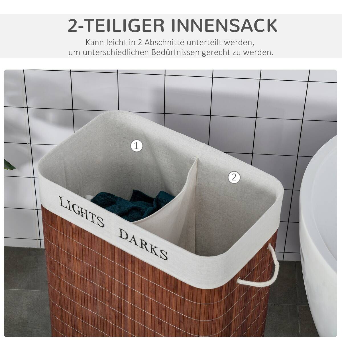 HOMCOM Wäschekorb weiß B/H/L: ca. 32x52x63 cm