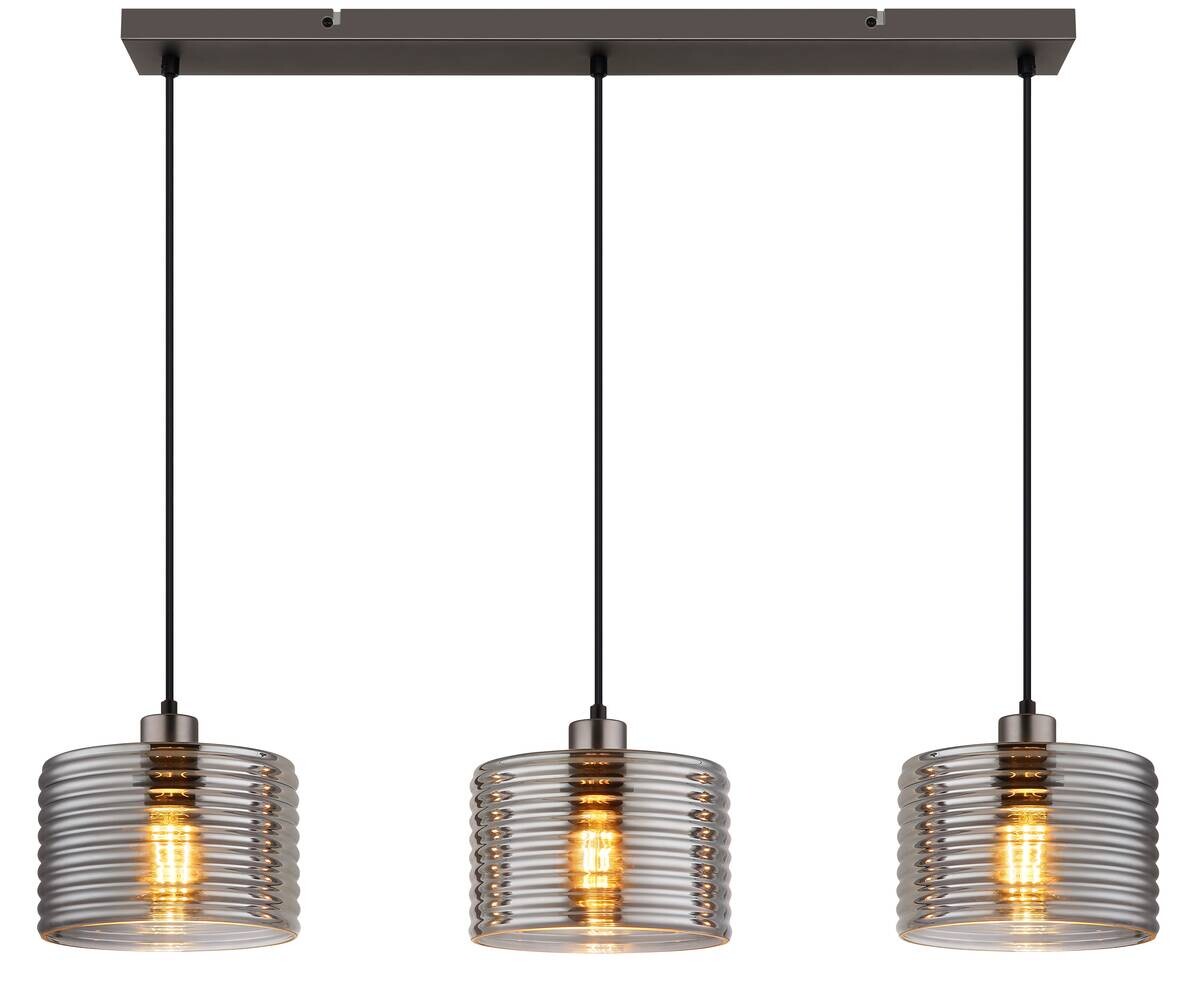 GLOBO Pendelleuchte LEVINA schwarz Metall Glas B/H/T: ca. 2x120x84 cm E27 3 Brennstellen