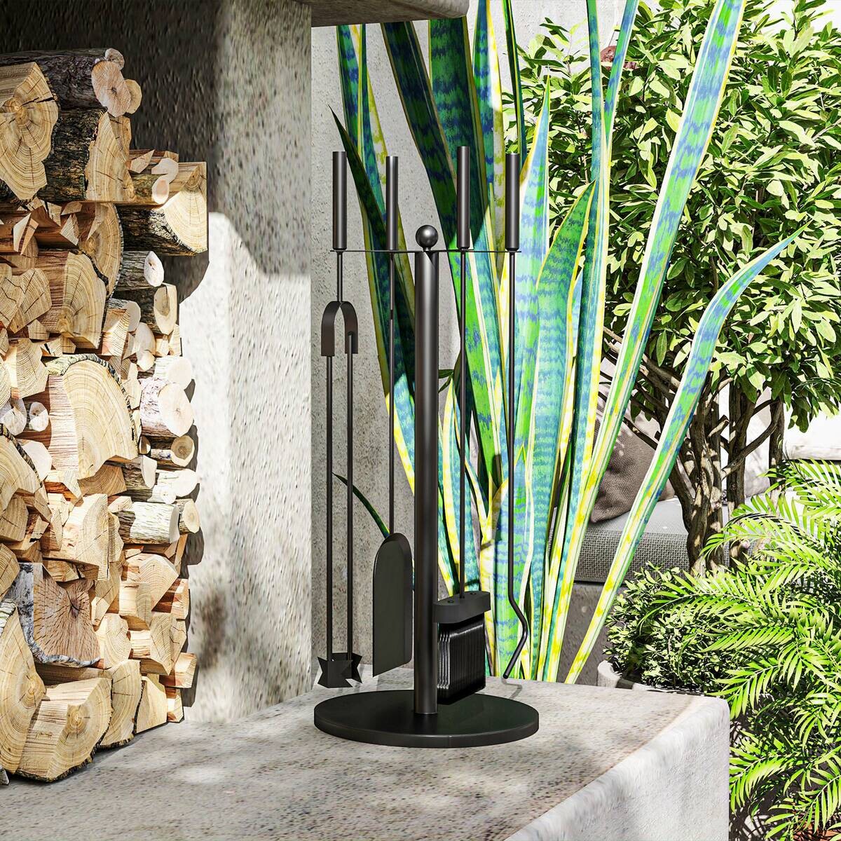 Outsunny Kaminbesteck-Set 5tlg. schwarz B/H/L: ca. 25x54x25 cm