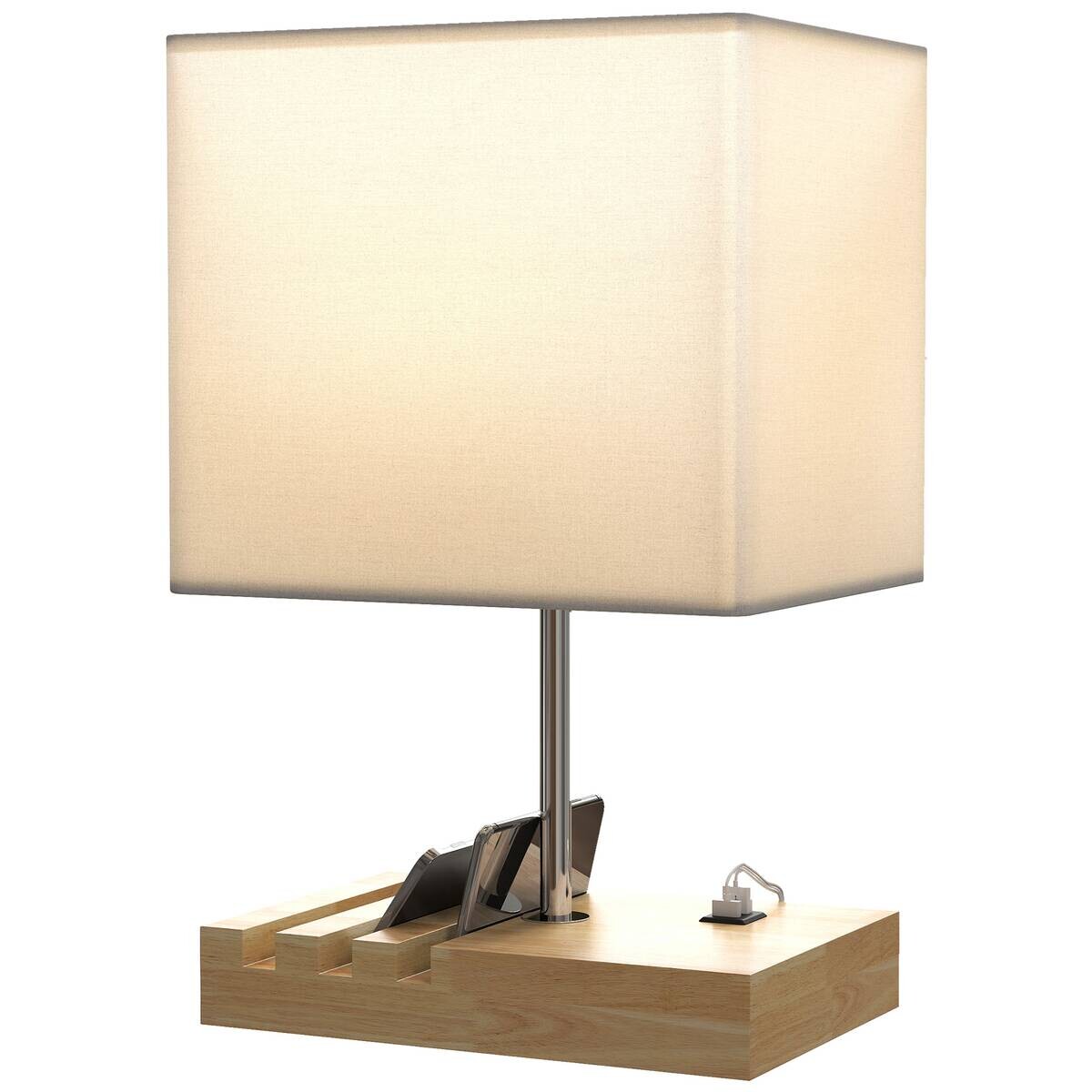 HOMCOM Tischleuchte weiß Holz Stahl B/H/L: ca. 20x40,5x25 cm E27 1 Brennstellen