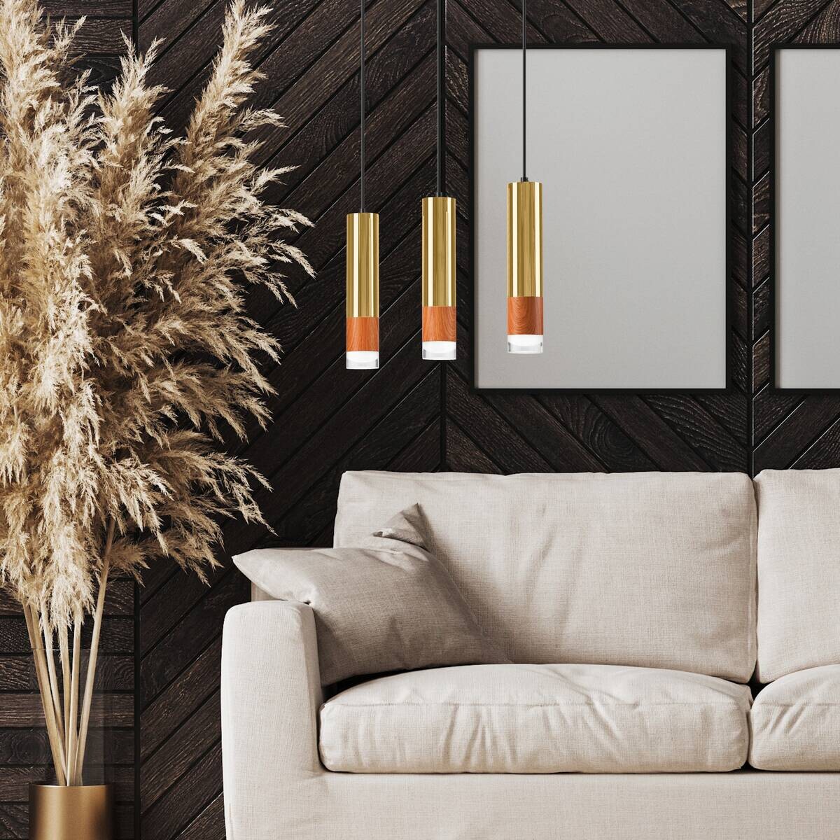 Lamkur Pendelleuchte gold Stahl Glas B/H/L: ca. 8x95x45 cm GU10 3 Brennstellen