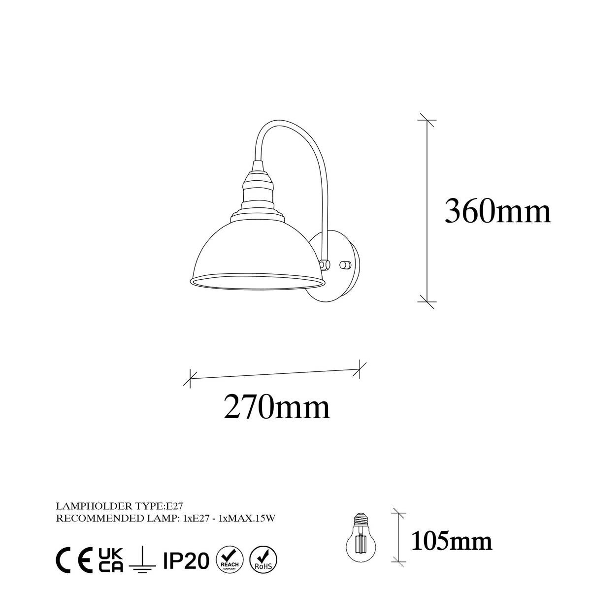 Opviq Wandleuchte Varzan-10845 B/H/T/L/D: ca. 27x36x27x27x27 cm E27 1 Brennstellen