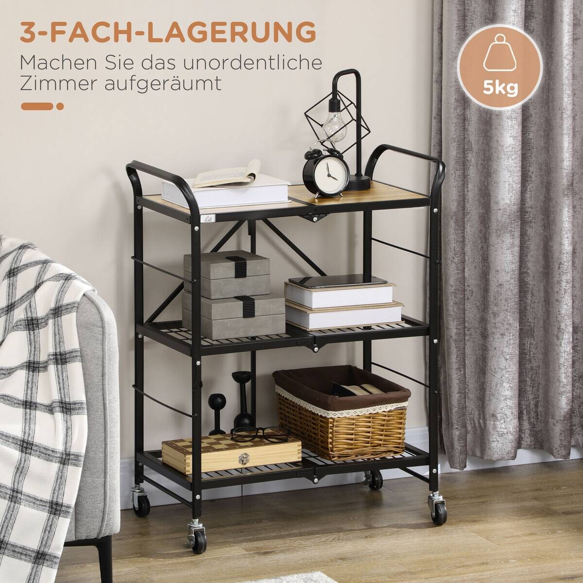 HOMCOM Rollwagen braun MDF B/H/L: ca. 35x68x85 cm