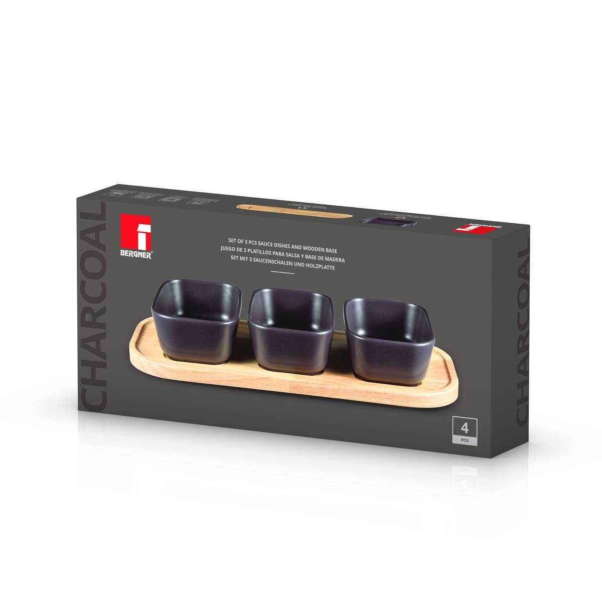 BERGNER Untertassenformen CHARCOAL schwarz Holz B/H/L: ca. 16x7,5x35 cm