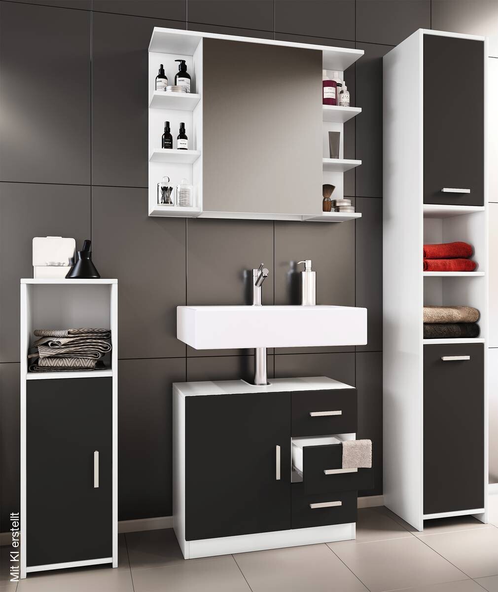 Badezimmer-Set Zalo schwarz B/H/T: ca. 63x56x30 cm