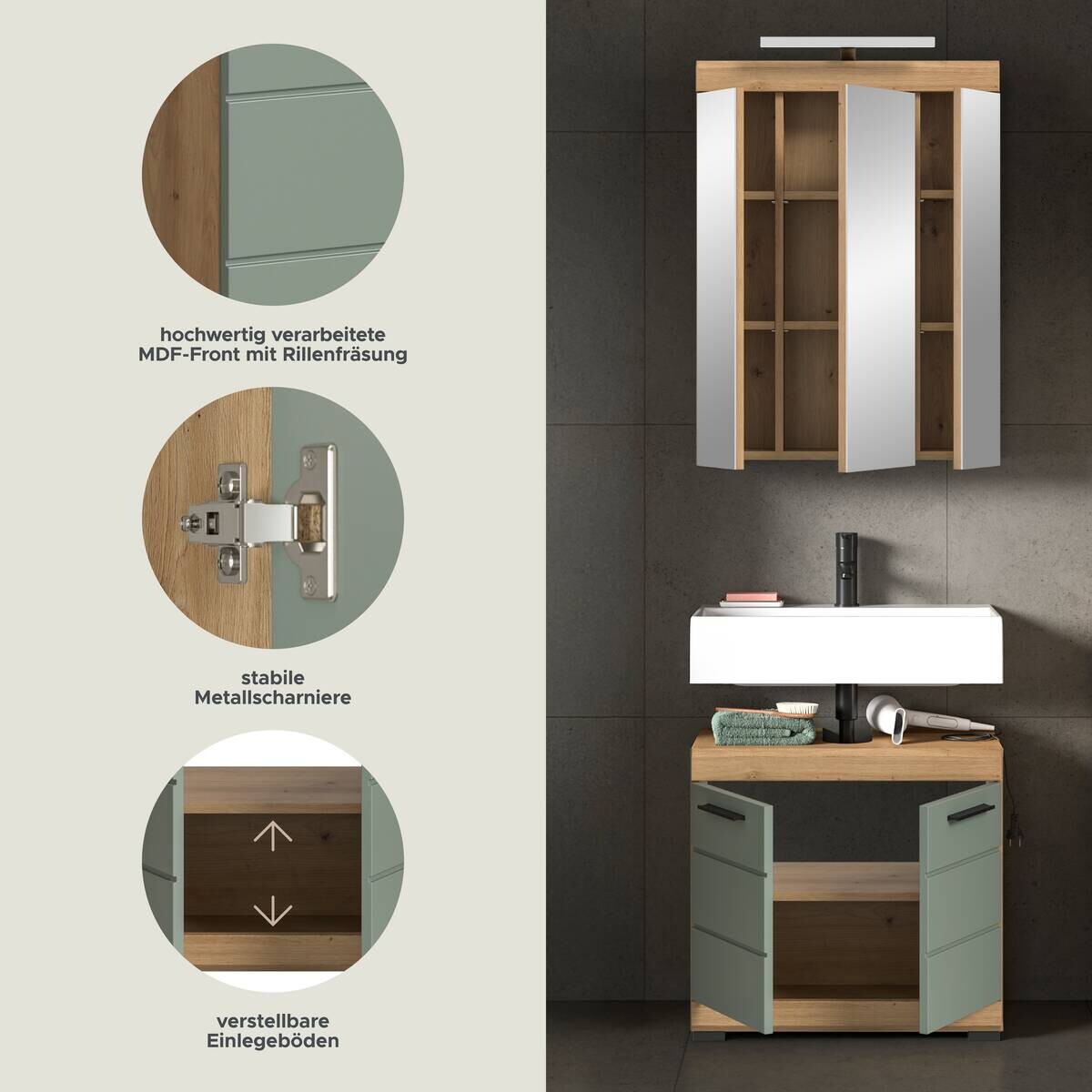 Badezimmer-Set Scout Eiche Artisan Nachbildung salbei Nachbildung B/H/T: ca. 60x191x34 cm