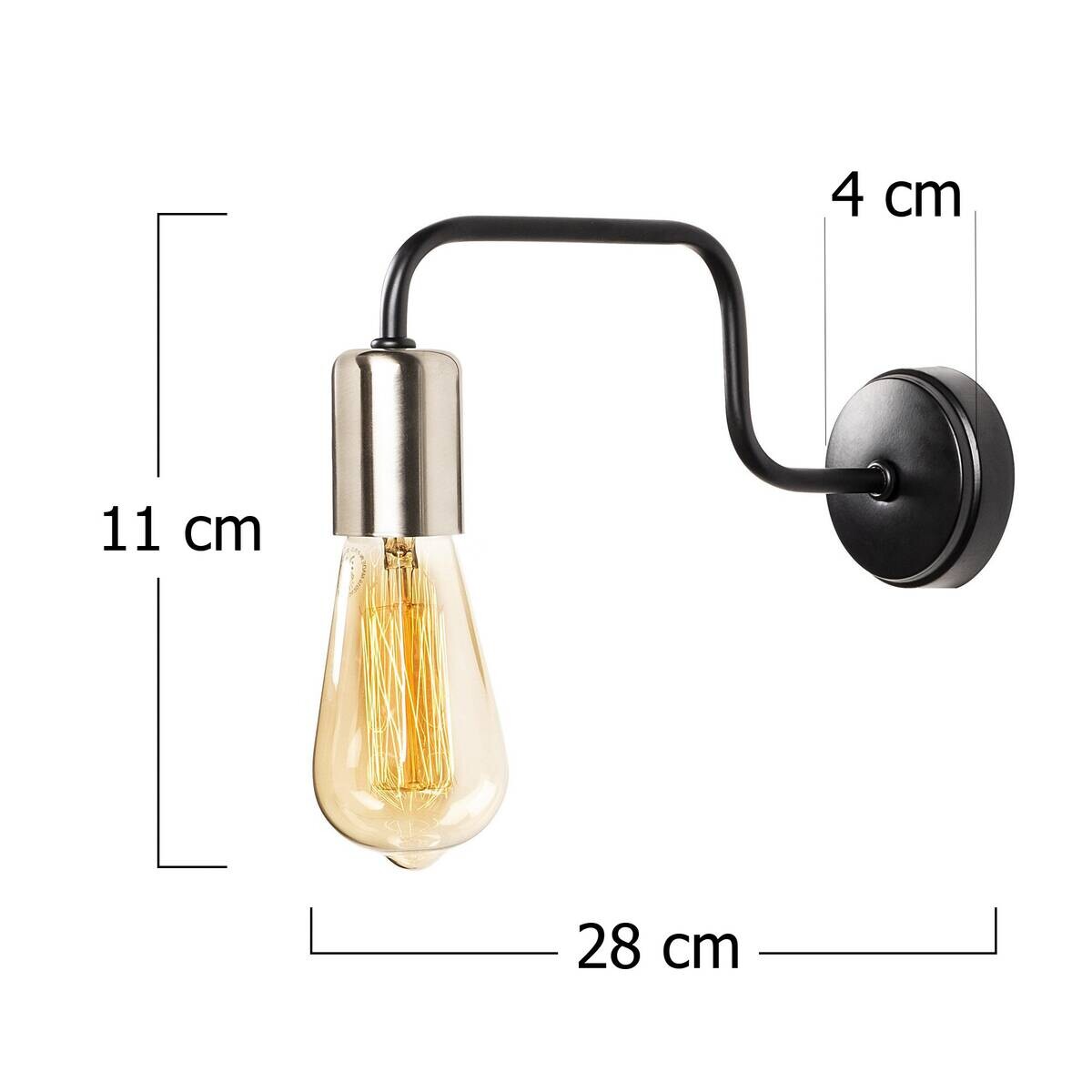 Opviq Wandleuchte nickel schwarz Eisen B/H/L: ca. 28x11x4 cm E27 1 Brennstellen