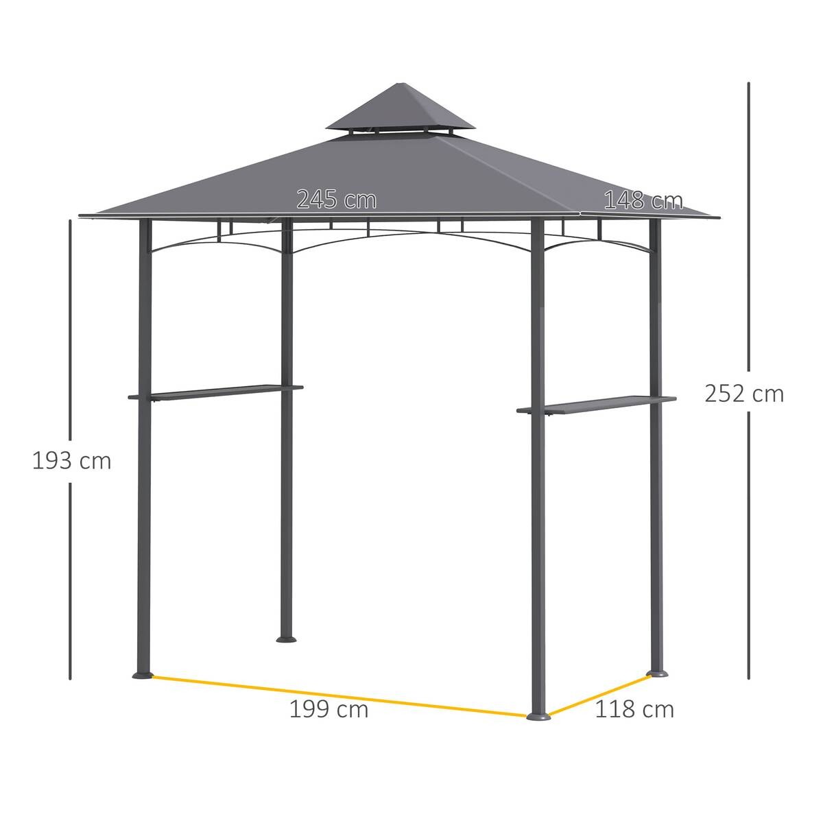 Outsunny Grillpavillon schwarz Stahl B/H/L: ca. 148x252x245 cm