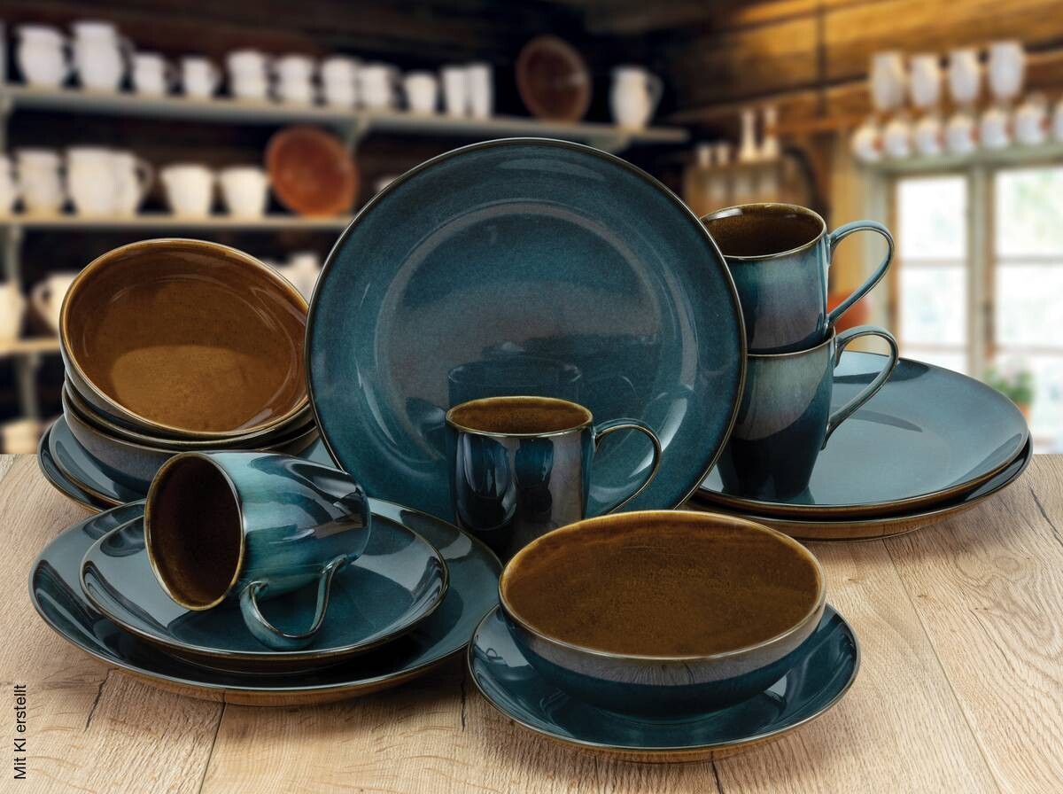 CreaTable Kombiservice Mallorca petrol Keramik 16 tlg.
