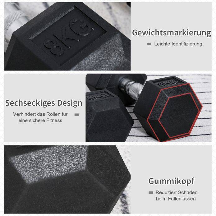 HOMCOM Kurzhantelset schwarz Gummi B/H/L: ca. 12,7x30,5x12,7 cm