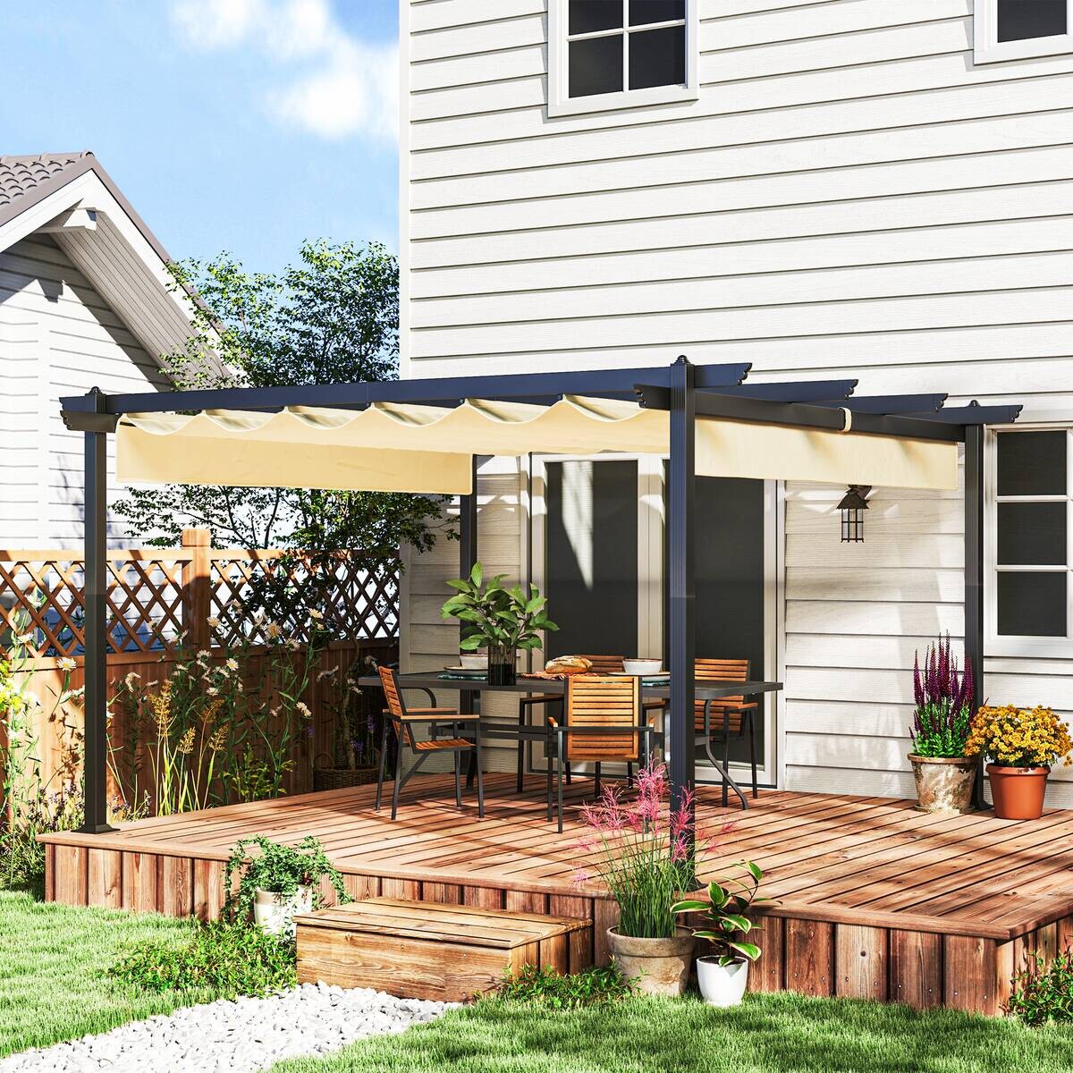 Outsunny Pergola beige Aluminium B/H/L: ca. 390x223x390 cm