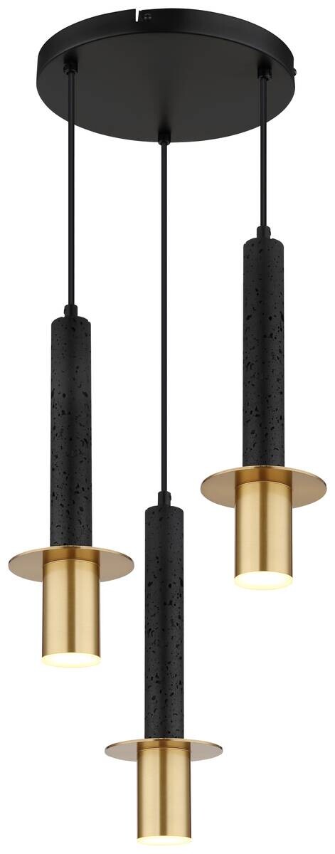 GLOBO Pendelleuchte schwarz messing Metall H/D: ca. 130x33 cm GU10 3 Brennstellen