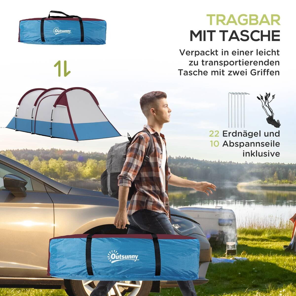 Outsunny Campingzelt rot Glas B/H/L: ca. 200x150x420 cm