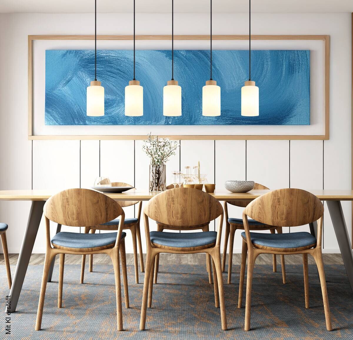 GLOBO Pendelleuchte Opal braun Holz Glas B/H/T: ca. 10x120x100 cm E27 5 Brennstellen