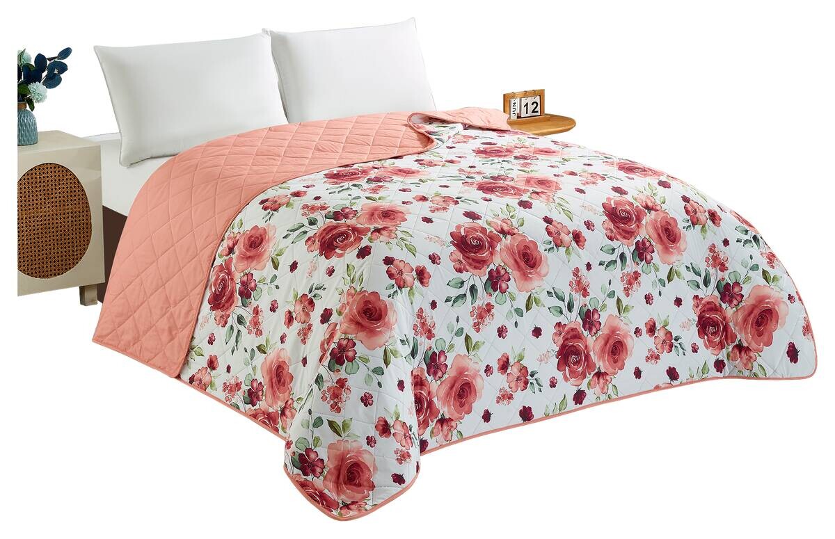 Tagesdecke rot weiß rosé 100% Polyester B/L: ca. 220x240 cm
