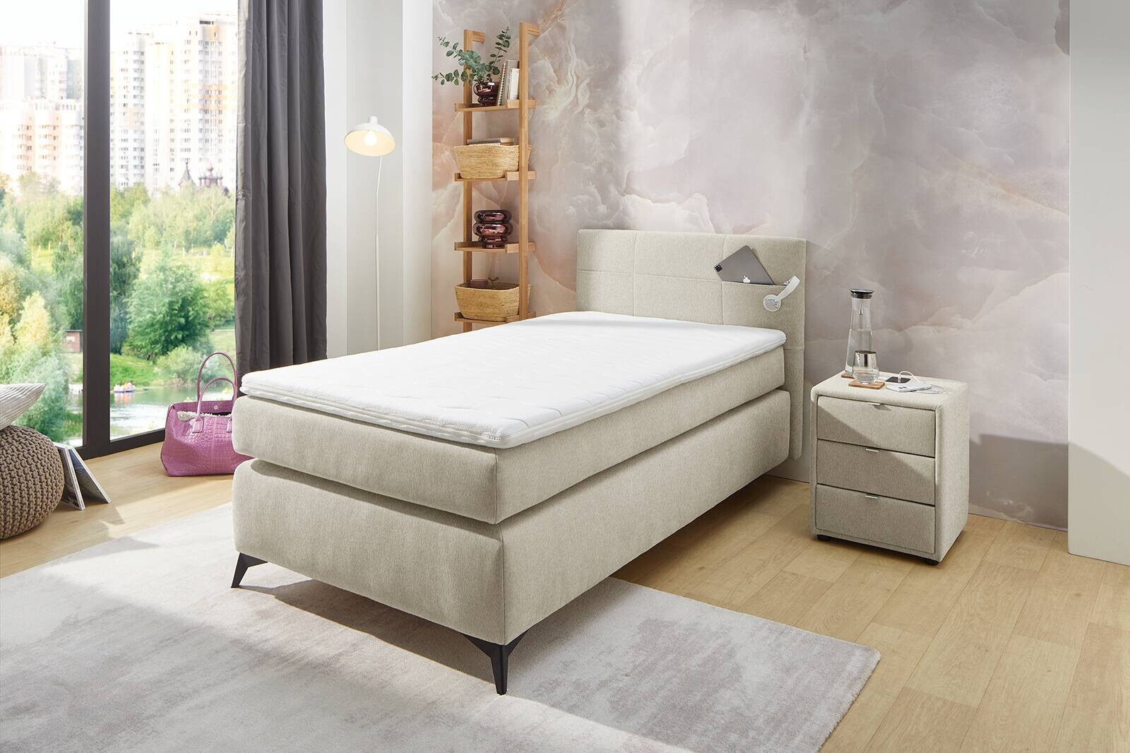 Boxspringbett beige Liegefläche B/L: ca. 100x200 cm