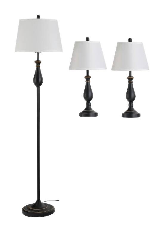 HOMCOM Stehlampe schwarz weiß Metall Polyester-Mischgewebe Stoff B/H/L: ca. 38x158x38 cm E27 3 Brennstellen