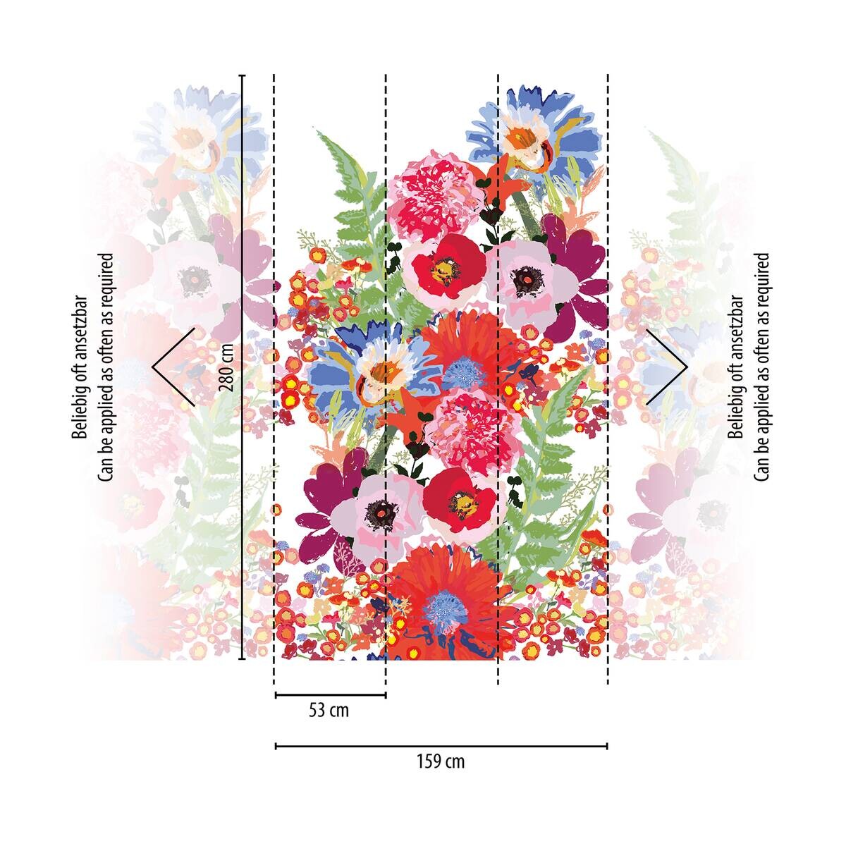 Livingwalls Fototapete Floral rot bunt weiß B/L: ca. 280x159 cm