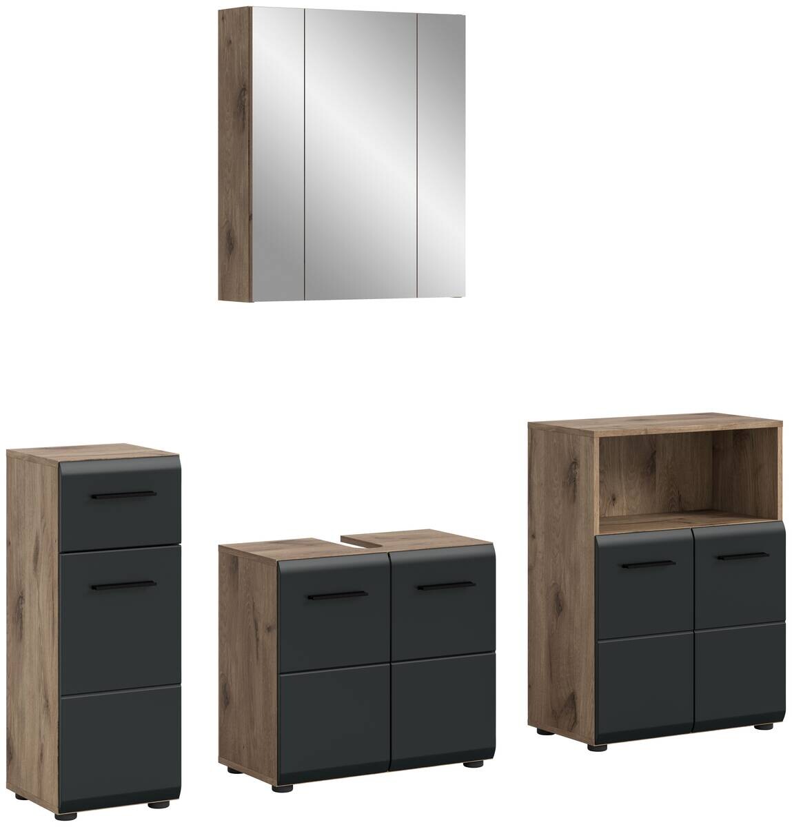 Badezimmer-Set Ice Nox Oak Nachbildung schwarz matt B/H/T: ca. 180x185x30 cm