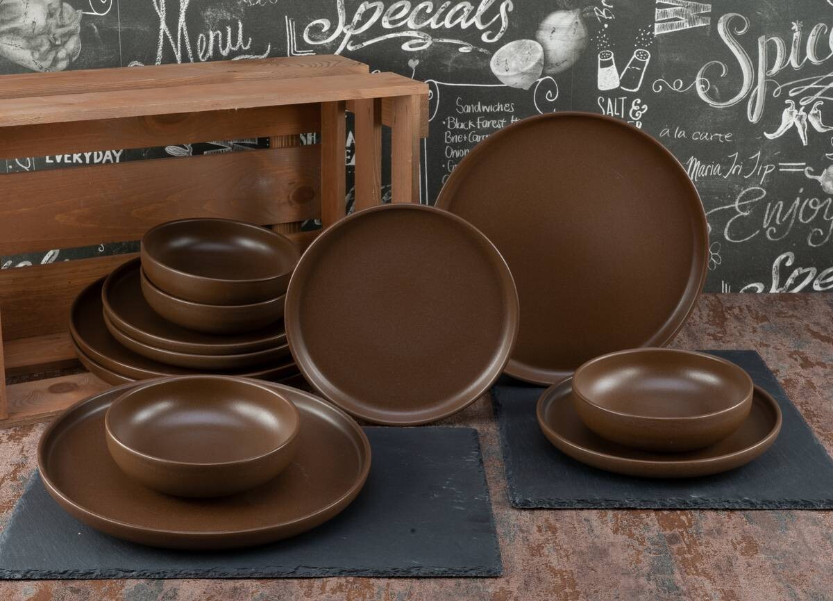 CreaTable Tafelservice Uno braun Steinzeug 12 tlg.