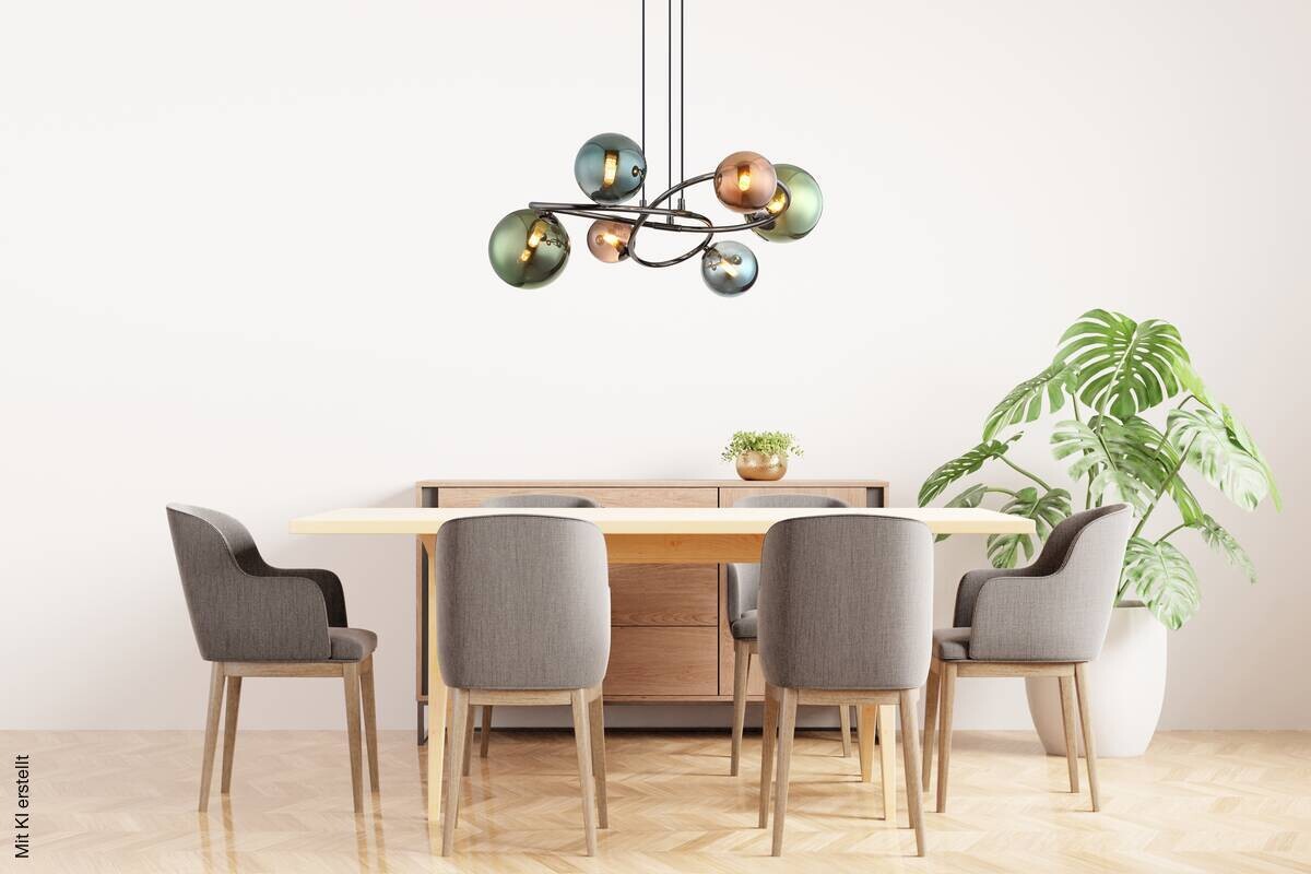 GLOBO Pendelleuchte Riha grau bronze Glas Metall H/D: ca. 120x65 cm 6 Brennstellen