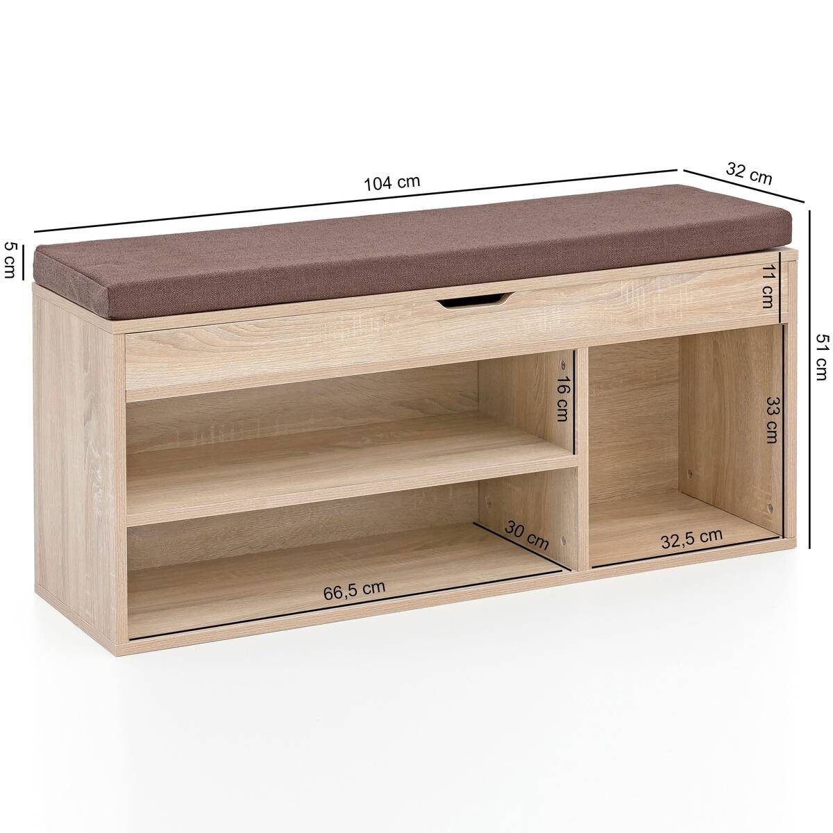 Schuhbank Eiche Sonoma Nachbildung braun B/H/T: ca. 104x51x32 cm